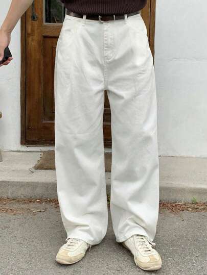 1pc Men's Stylish Justice Brother Washed Denim Wide Leg Casual Loose Fit Jeans