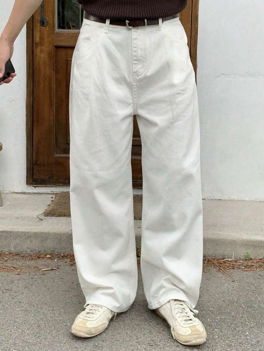 1pc Men's Stylish Justice Brother Washed Denim Wide Leg Casual Loose Fit Jeans