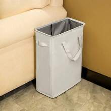 New Slim Laundry Basket Small Foldable Laundry Hamper Collapsible Washing Basket Sturdy Laundry Bin With Handle - Beige - View 2