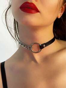 1 Stück Punk Goth Rock Stil PU Leder Choker Halskette, Gothic Kragen Halskette Accessoire