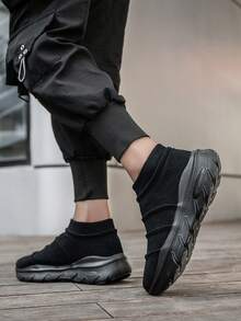 男士简约时尚百搭黑色褶边舒适高帮袜，百搭适合运动鞋、情侣、四季