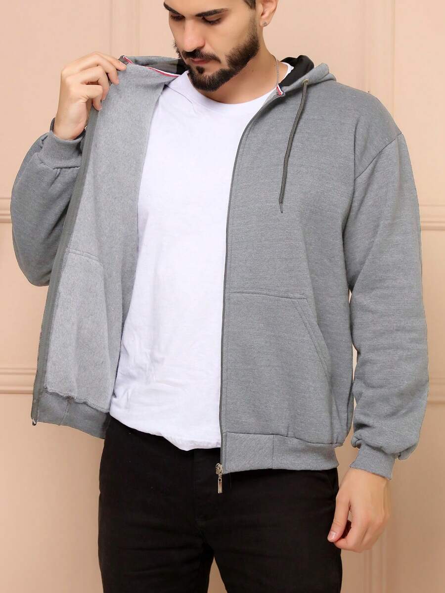 Cold Weather Sweatshirt With Pocket And Plain Hood With 3 Cables High Quality Unisex - 灰色 - 查看 1