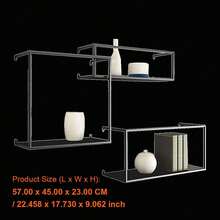 Retro Industrial Black Metal Floating Shelves - Stylish Display Stand For Home And Office Décor, Wall-Mounted Storage Solution For Books, Plants, And Collectibles