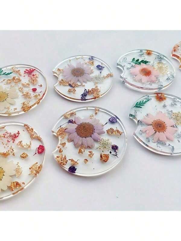 2 pièces Sous-verres en résine, Porte-gobelets de voiture, Tapis de porte-gobelets de voiture, Cadeaux de voiture, Porte-gobelets de voiture, Tapis de porte-gobelets à fleurs séchées, Accessoires de voiture