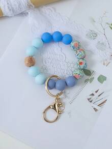 1pc Ditsy Floral Wooden Bead & Silicone Bead Bracelet Keychain, Backpack Decoration Accessory, Keychain For Anti-Lost, Gift For Friends School Car Accessories Cute Goth Y2k Bag Lanyards With Id Holder Car Accessories Bag Charms