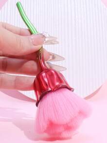 1 件玫瑰腮红刷、高品质蓬松面部粉刷、便携式荧光笔和定妆刷、美容化妆工具 - 彩色 - 查看 3