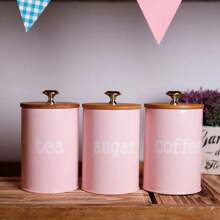 Bamboo Lid Sealed Coffee Sugar Tea Storage Jar Set 3 Piecescreative Sealed Moisture-Proof Kitchen Sealed Jar