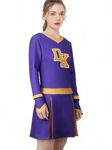 Women Cheerleading Costume Jennifer High School DK Cheer Leader Dress Outfit Uniform Halloween Cosplay Suit - 紫色 - 查看 2