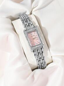 1pc Fashion Elegant Luxury Women Bracelet Watch With Rhinestone, Birthday Gift, Festival Gift - Pink - View 3