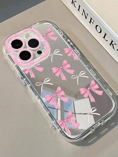 1pc Fashion Bow Pattern, Cream Mirror IMD Makeup Case, Shockproof Protective Phone Cover, Suitable As Holiday Gift Compatible With Apple 11 Pro Max/12/13/14/14 Plus/15/15 Plus/16/16 Plus Waterproof Anti-Fall Scratch Resistant