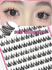 Mikiwi 100PCS Self Adhesive Cluster Lashes,Natural C Curl No Glue/Glue Free Lash Clusters,Press On Lashes,Individual Eyelash Extension,Short Lashes Wispy Natural Looking Soft Pre-Bond Eyelashes For Beginner - 黑色 - 查看 3