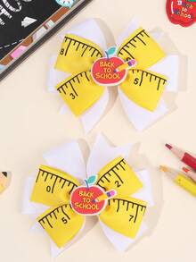 2 件装返校季女孩蝴蝶结发夹可爱校园风格蝴蝶结发夹罗缎丝带发夹时尚发饰