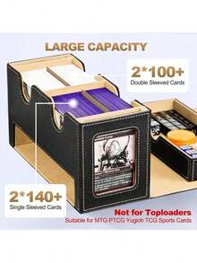 MTG Deck Box With 2 Commander Display And Dice Tray-Patented Design, Double Deck Box For 280+ Single Sleeved Cards, Leather Magnetic Card Storage Box Fits For TCG CCG Magic Cards (Black&Khaki) - 卡其色 - 查看 4