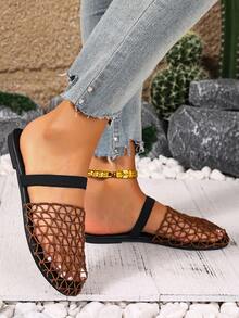 Women's Flat Sandals Open Weave 2025 New Summer Beach Vacation Black Brown Non-Slip Plus Size Slip-On Elegant Glamorous Music Festival Punk Chic Sexy Shoes