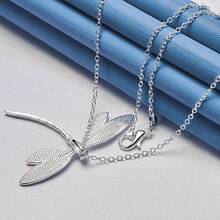 Charm 925 Sterling Silver Plated 16/18/20/22/24/26/28/30 Inches Big Dragonfly Pendant Necklace For Women Fashion Fine Neck Chain Jewelry Birthday Wedding Gifts - Silver - View 3