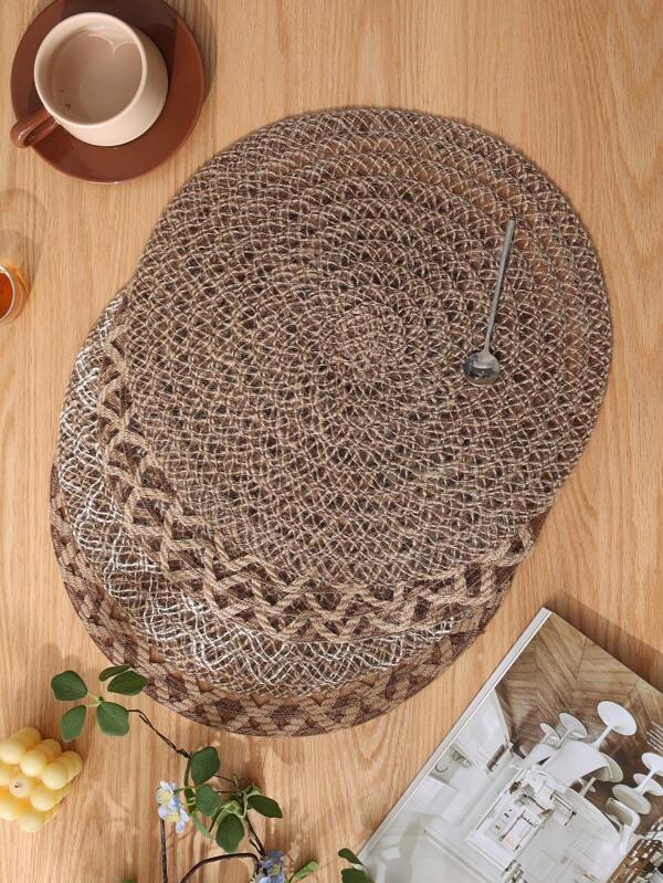 1/2/4/6/8/10/12pcs Round Simple Style Jute Placemats