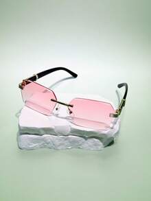 1 副男女通用复古木纹方形无框太阳镜，高品质，时尚百搭，适合所有场合