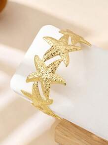 1 pieza Pulsera de moda con eslabón de estrella de mar de metal, diseño ajustable y abierto para mujeres, adecuado para la playa, atuendo diario y citas