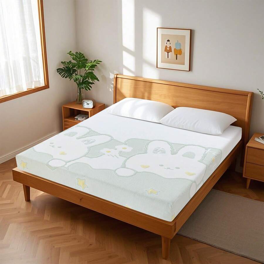 Adult Medium Soft Cooled Rabbit Cute Cartoon Mattress Gel Memory Foam Mattress Rolled In Box Fiberglass Free High Density Base Supportive CertiPUR-US - 白色 - 查看 1