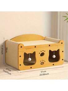 2 en 1 Casa y Rascador para Gatos, 1 Set de Cama de Madera con Rascador para Gatos, Cartón Resistente con Juguetes Colgantes, Cama Multifuncional para Gatos Adecuada para Múltiples Gatos con Zona de Descanso y Zona de Actividad, Estructura Resistente al Rayado, Fácil Montaje, Comodidad para Todas las Estaciones, Regalo Perfecto para Amantes de las Mascotas, Juguetes para Mascotas, Suministros para Mascotas