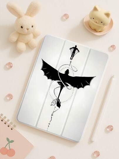 Beautiful And Cute Black Flying Dragon Painted Pattern Transparent Silicone Shock-Absorbing Stand With Pen Slot, Suitable For Galaxy Tab A8 10.5, S6 Lite 10.4, S7/S8/S9Inch. It Supports Sleep Awakening As A Holiday Gift