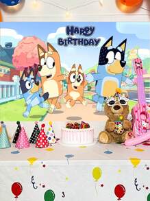 Bluey Dog Birthday Background, Cartoon Dog Paw Print Background Holiday Party Decoration Supplies, Photography Photo Booth Banner Props, Pink Cute Cartoon-Themed Photo Banner, Birthday Party Decoration Pendants