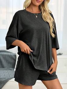 Imily Bela Women's Two Piece Lounge Set 2025 Summer Casual Oversized Shirts Biker Shorts Matching Airport Travel Outfit - màu đen - Xem 4