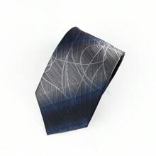 Cravată casual bărbătească de 8 cm - Poliester gri cu linii neregulate gri deschis și twill albastru degradat, versatilă și premium