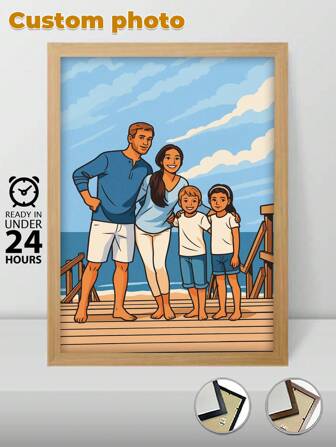1 Pc, Optional Frame, Custom Canvas Painting, Custom Cartoon Portrait, Family Photos, Customized Couple Illustrations, Watercolor Paintings, HD Printing, Preserving Memories, Saving Beautiful Moments, Birthday Party, Anniversary, Unique Perfect Art Gift