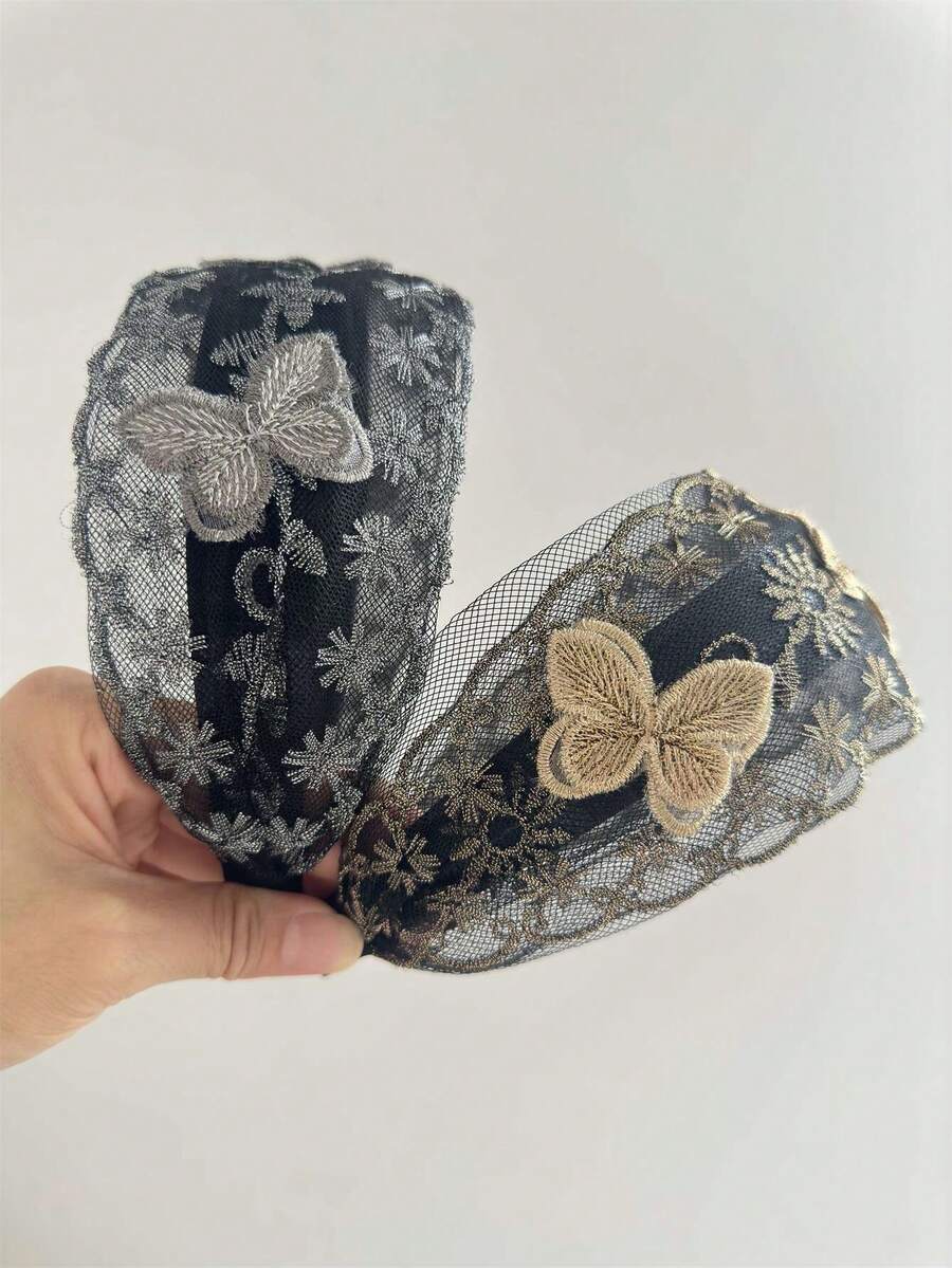 1 件女士复古优雅蝴蝶蕾丝金银线花卉 3 只蝴蝶宽头带，透气，适合所有发型和场合，波西米亚风，秋季