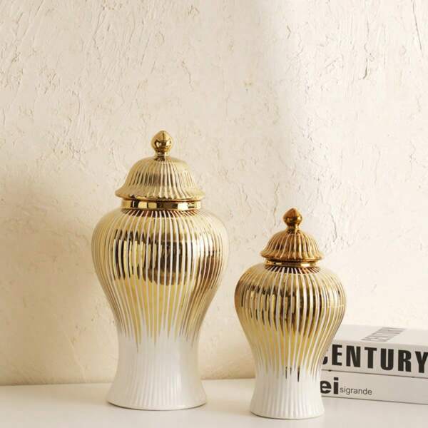 1 European Luxury Ceramic Storage Jar, Suitable For Home Living Room Entrance, Model Room, Hotel Dining Table Decoration Vase, Home Decoration, Vase, Center Decoration, Dining Table Decoration