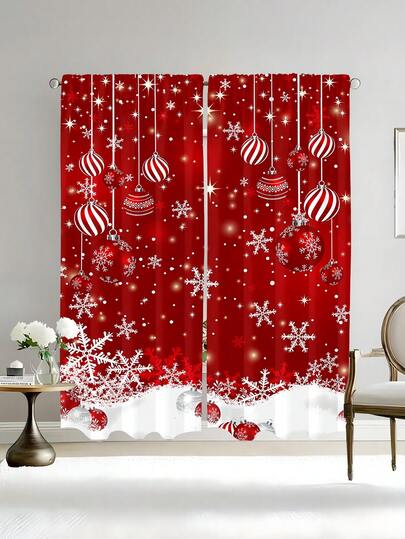 قطعتان من ستائر الغرفة المزينة برسوم كرتونية للكريسماس، ستائر غرفة المعيشة من البوليستر، ستائر غرفة النوم المعتمة، ديكور المنزل والغرفة، ديكور الزفاف، ستائر معتمة بدون ثقب، ديكور المنزل للكريسماس
