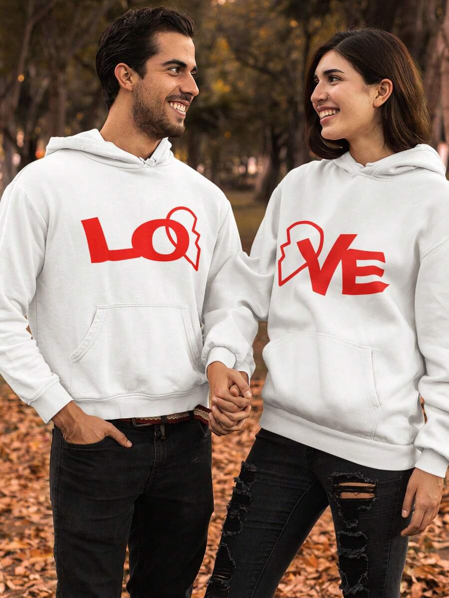 Conjunto Moletom Casal Namorados Estampa Love Fofo Tumbler Inverno Matching Apaixonado Amor Carinho - Homem M+Mulher M - Visão 1