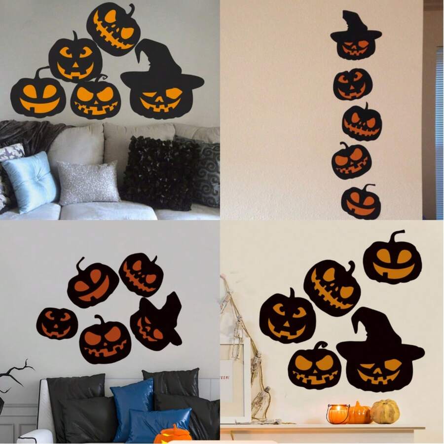 1pc NICEMOVIC Halloween Floor Decal, Removable Halloween Pumpkin Wall/Window Sticker, Halloween Horror Theme Room Decoration Sticker, Suitable For Home, Office, Party Wall Decorations Home Decor Halloween Decor Fall Decor Stickers Wall Stickers Halloween Decorations Halloween Decoration - Black - View 1