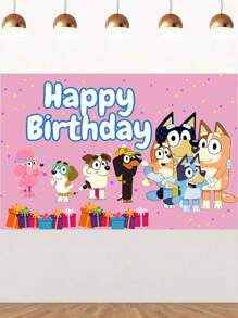 Bluey Cartoon House Photography Background  Dog Outdoor Background Party Decoration Perfect Birthday Party Photo Booth Banner Background Studio Prop, Indoor/Outdoor Decoration, Blue Dog Cartoon Party Banner, Multi-Functional Use
