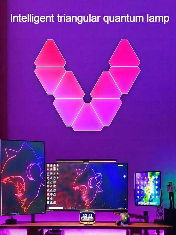 3pcs/6pcs/10pcs/12pcs LED Triangle Night Light, Customizable Patterns, Music Rhythm Control + Remote Control Smart Quantum Lamp, 7-Color Changing Honeycomb Ambient Wall Light, Suitable For Wall Games, Home Entertainment, Wall Decor, Living Room/Bedroom/Gaming Room/TV Geometric Panel, Ramadan/Valentine's Day Decor Mood Light, Great Gift For Family And Friends