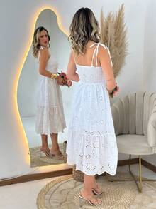 VESTIDO MIDI FEMININO COM AMARRAÇOES NA ALÇA NO LAISE - Branco - Visão 3