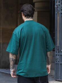 Oversized Plain Turtleneck Basic Streetwear T-Shirt For Men Unisex - 墨綠色 - 查看 5
