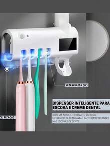 Automatic Toothpaste Dispenser, UV Light Toothbrush Holder, Eliminates Bacteria - White - View 4