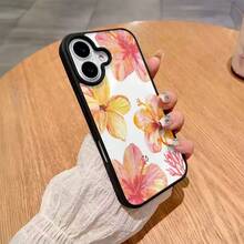 Floral Pattern Mobile Phone Case, Adorned With Pink And Orange Hibiscus Flowers And Coral Design, Suitable For IPhone 16, 15, 14, 13, 12, 11 Pro Models, TPU Material, Shockproof Protection. It Is A Great Gift For Family, Friends, Children, Birthdays, Spring Festival, Holidays, Boyfriends, Girlfriends And Valentine's Day. - Black - View 3
