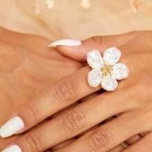 1 Peça Anel Ajustável com Desenho de Flor de Pérola Falsa Elegante, Joia Única para Mulheres