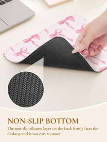 Cute Pink Polka Dot Bow Tie Mouse Pad, Waterproof Fabric Surface Mouse Pad, Non-Slip Rubber Base Funny Computer Mouse Pad, Small Mouse Pad Desktop Accessory - Pink - View 7