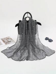 1pc Women Elegant Breathable Sequined Decor Elastic Headband, Solid Color Shiny Lightweight Sun Protection Neck Scarf, Suitable For All Seasons Including Sheer Crease-Resistant Beach Wrap For Dress