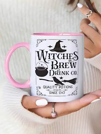 1 pieza Taza de café de cerámica de 11 onzas con diseño de bruja - Lavar a mano, con aislamiento, reutilizable, regalo de Halloween, regalo para familia y amigos, taza de café con hielo, té, jugo, leche, regalo de cumpleaños, bebida, taza reutilizable, regalo para fiesta de Halloween