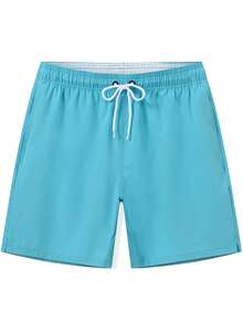 Men's Summer Swimming Trunks Quick Dry Beach Shorts With Zipper Pockets And Mesh Lining - 藍色 - 查看 3