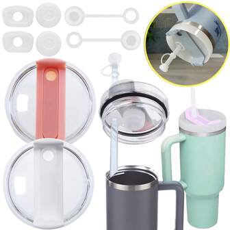 6 pezzi di accessori per tazze: 2 coperchi per cannucce, 2 coperchi antiversamento rotondi, 2 coperchi antiversamento quadrati, 1 spazzolino per pulire le cannucce, compatibili con tazze da 40oz/30oz 1.0
