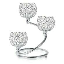 1 PC Gold/Silver Crystal Candle Holder - 3 Arm Elegant Centerpiece With Metal Base | Shining Tea Light Votive For Wedding, Anniversary, Table Decor - Multicolor - View 11