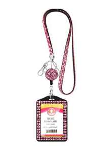 时尚三合一水钻挂绳，适用于身份证，闪亮身份证夹，水晶伸缩徽章卷轴颈挂绳，带金属扣和钥匙圈，适合学生、儿童、女教师（1 件）学校用品，返校 - 均碼 - 查看 9