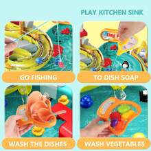 Game Play Sink With Tap Water, Three In One Children's Kitchen Toy, Water Basin, Fishing Set, Track, Pretend To Play Kitchen Cleaning Set Children's Water Toy, Play House Children's Toy, Suitable For Outdoor And Indoor Use, Gift Box Packaging, Birthday Gifts, Children's Gifts,Birthday Gifts,Color Box Packaging (20/22/25PCS For Choose)