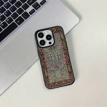 1个TPU材质优雅复古花卉全屏图案手机壳，兼容/智能手机，国际版，非国内版 - 黑色 - 查看 2